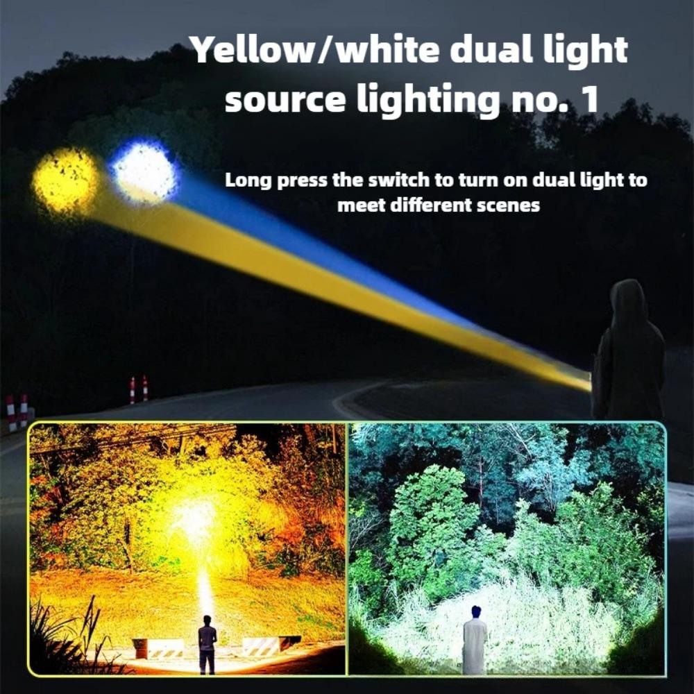 5000MAH Powerful dual light source flashlight built-in 18650 battery rechargeable Type-c flashlight fishing hunting flashlight