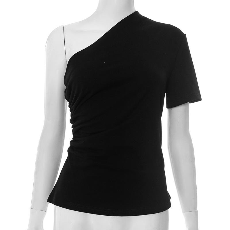European Style Slimming One-Shoulder Casual Short-Sleeve Women s Top M