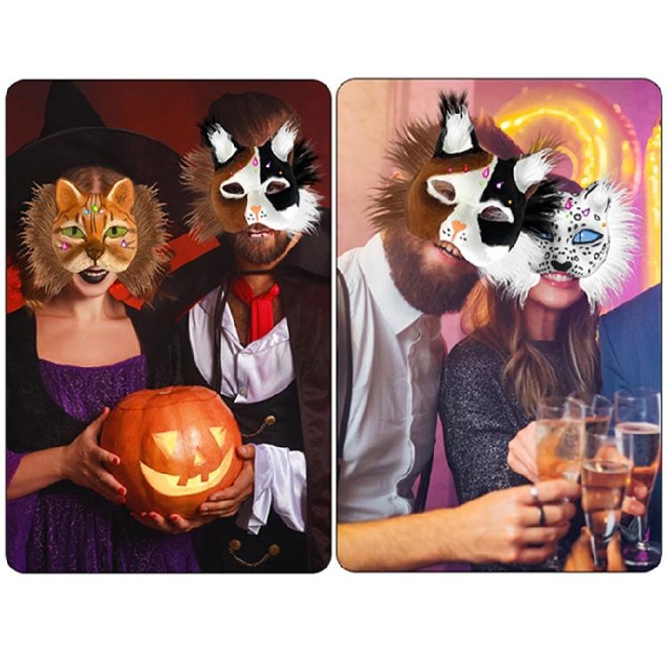 Animal Mask Set Unpainted Cats Mask Halloween Cosplay Mask Masquerade Mask Hand-Painted Foxes Mask with Furs