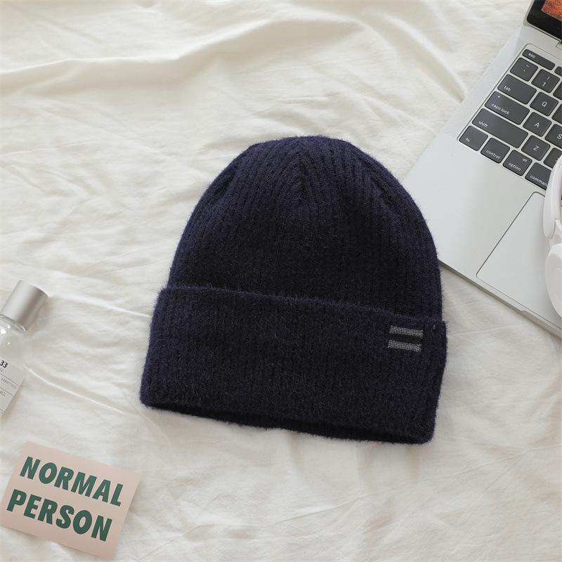 Simple Letter Embroidery Knitted Hat for Women Plus Velvet Thickened Woolen Hat Letters for Men and Women