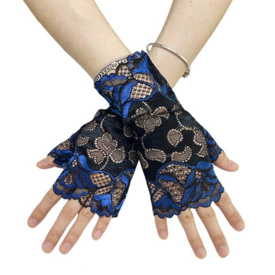 Blonde Blomster Fingerløse Hansker for Kvinner Halvfinger Brude Håndleddshansker Solbeskyttelse Åpen Finger Blondehansker for Bryllup Teselskap Ball