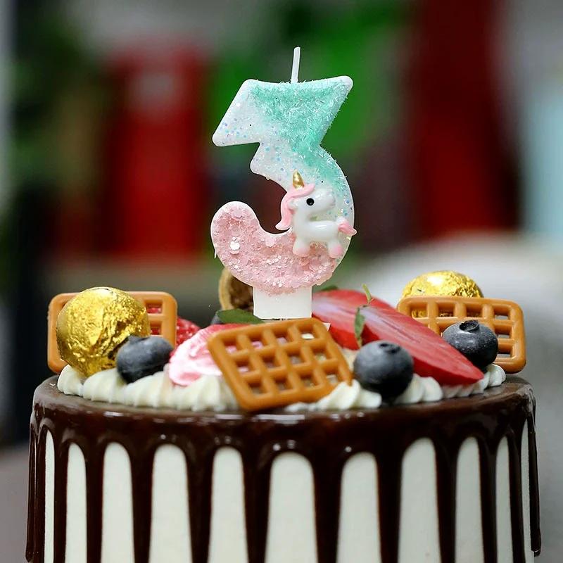Happy Birthday Candle 0-9 Numbers Candle Pink Unicorn Birthday Candles for Cake Children's Birthday Party Candle Cake Decorating