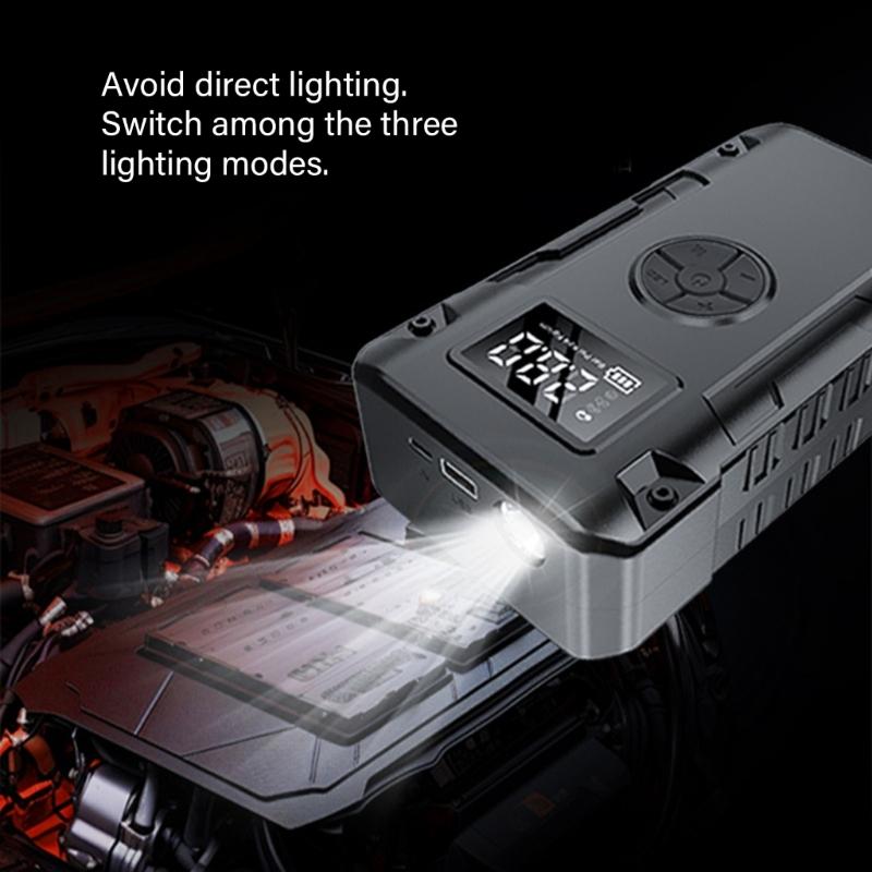 Bike Car Starting Device Jump Starters Digital Tire Inflator, with LED Light for Unexpected Low Tire Pressure Situations