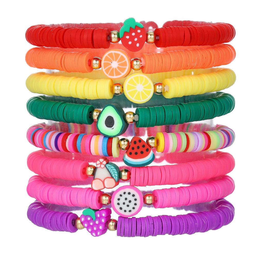 Color Soft Pottery Fruit Bracelet Set Korean Cute Versatile Elastic Rope Jewelry Qixi Festival