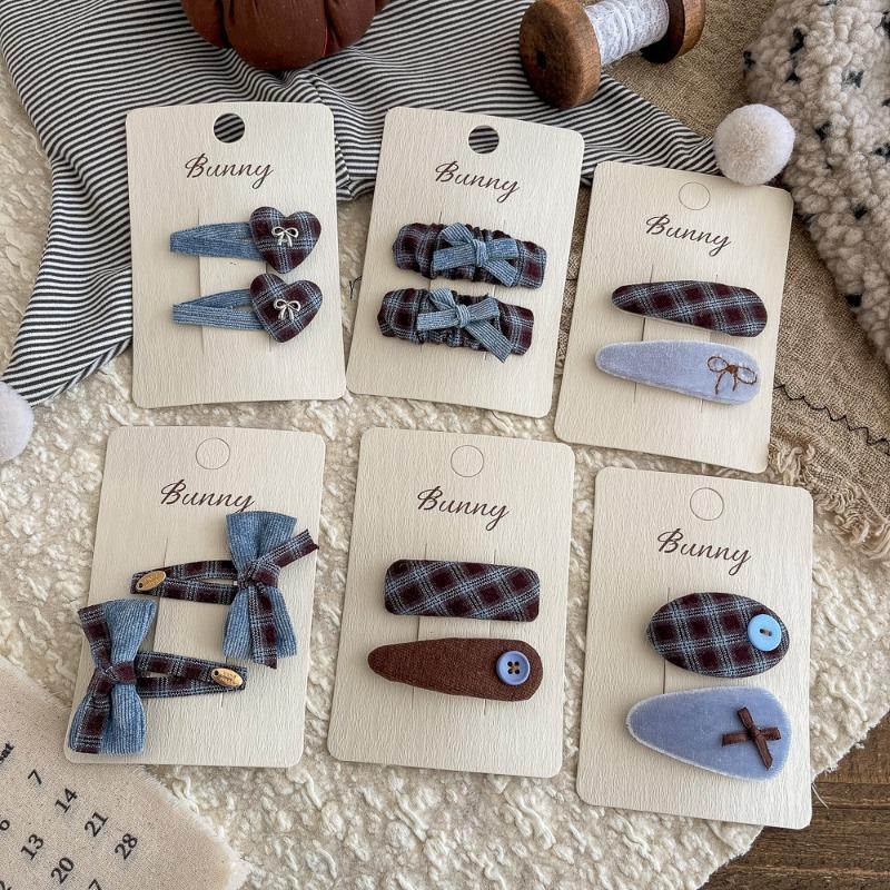 2 Pcs/Set Fabric Plaid Oval BB Clip Cartoon Hairpin Sweet Girl Hair Accessories Bangs Side Clip Barrettes Hair Clip Kids Headwear