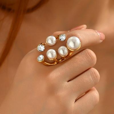 Perlenring-Set Retro Imitationsperle Nische Unregelmäßiger High-End-Ring Schmuck Frauen