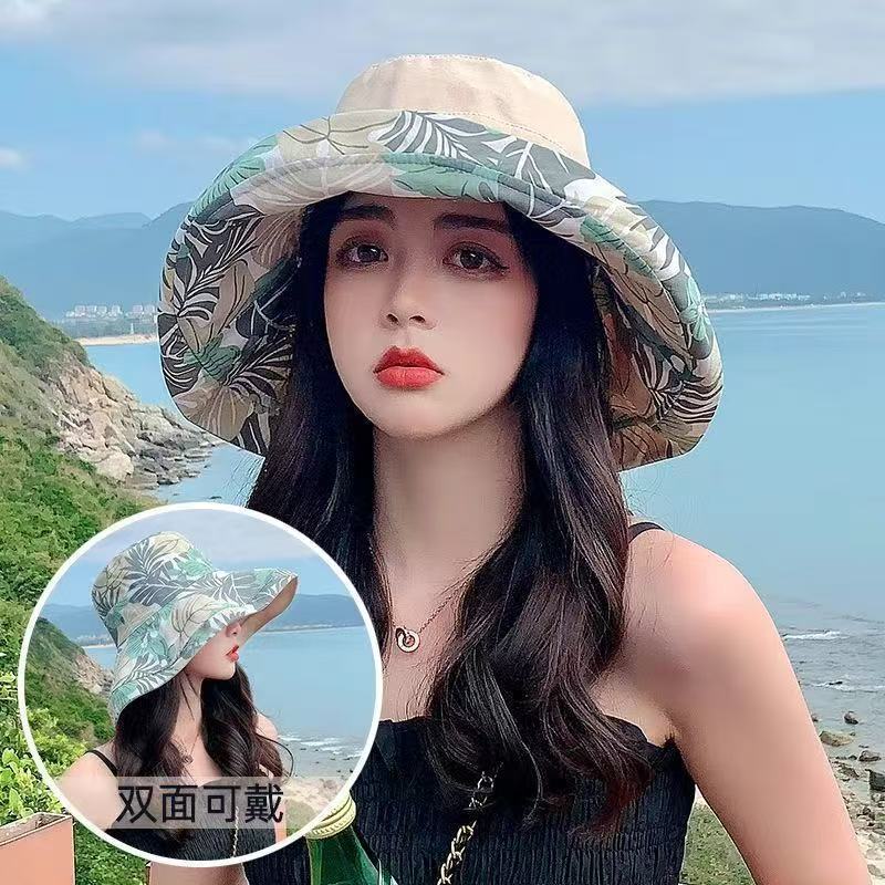 

Double-sided sunscreen bucket hat women s summer sun hat new outdoor travel hat breathable face hat One size fits all