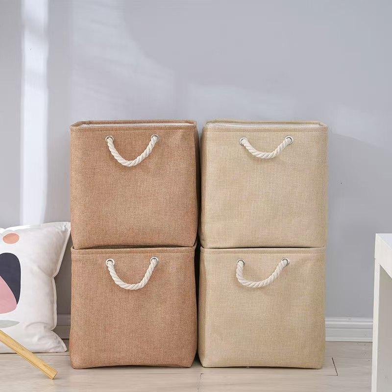 2Pcs/Cotton and Linen Storage Basket Large Capacity Foldable Storage Basket Household Clothing Organizer Basket