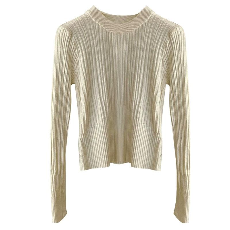 Slim-fit crew neck bottoming shirt for women's spring and autumn new sweater with long-sleeved women's solid-color knitted sweater top for women