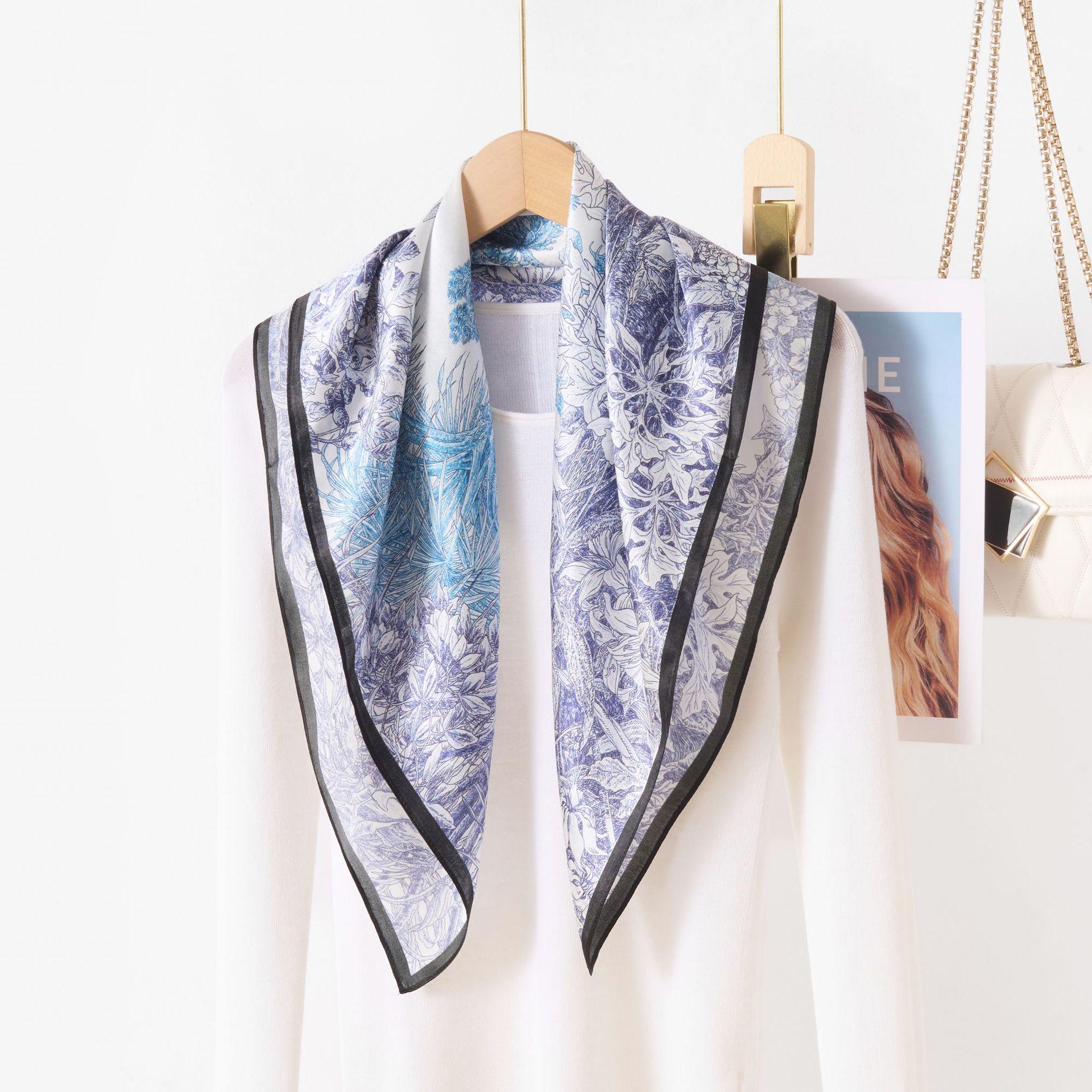 New fashion 70CM outer silk square scarf Korean mulberry silk plant flower silk scarf women s professional scarf
