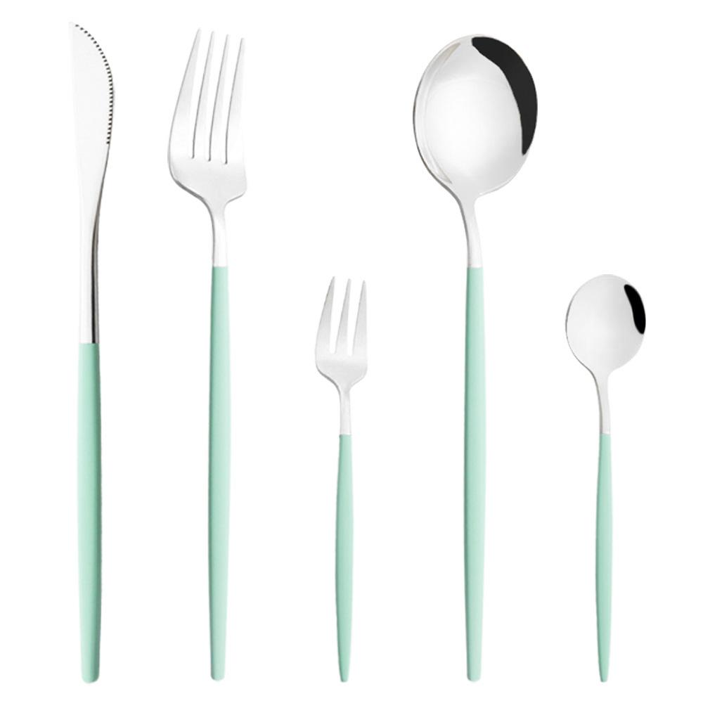5Pcs White Gold Dinnerware Cutlery Set Knife Dessert Fork Coffee Spoon Tableware Stainless Steel Dinner Flatware Silverware Set