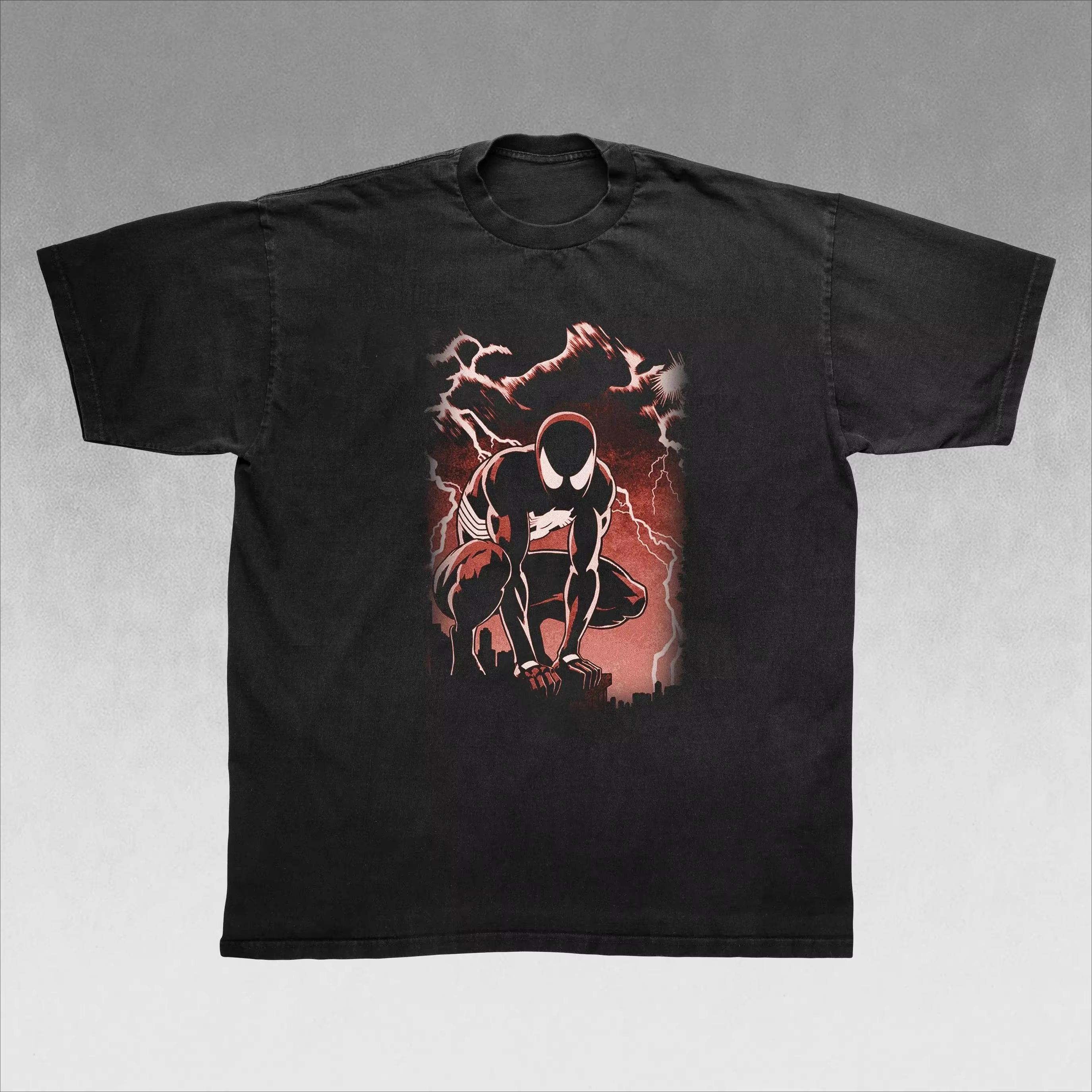 

2026 New Marvel Retro SpiderUnisex symbiotic pattern Tshirt Pure cotton black color loose fit suitable for street style 2XL
