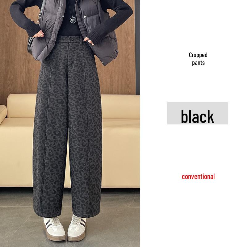 

Women s Leopard Print Wide-Leg Pants - Autumn/Winter 2026, Plus Velvet, Thickened, Cropped Loose Style. 2XL (140-160 lbs, fabric upgrade)