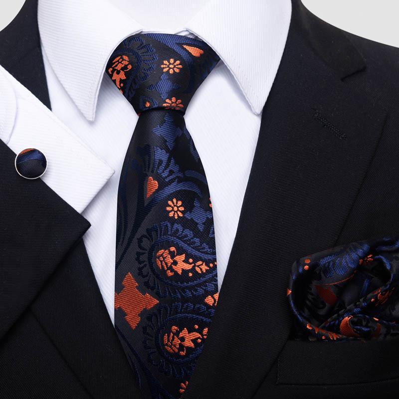Men's Business Formal Tie Set: Includes Tie, Pocket Square & Cufflinks for Evening Parties. Fashionable & Popular.