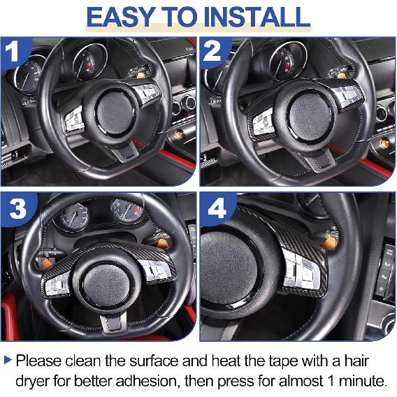 Daeiclru Car Steering Wheel Cover Trim Compatible with Jaguar F-Pace F-Type XF XF XFL 2016-2019, Steering Wheel Decoration Frame Accessories (Carbon