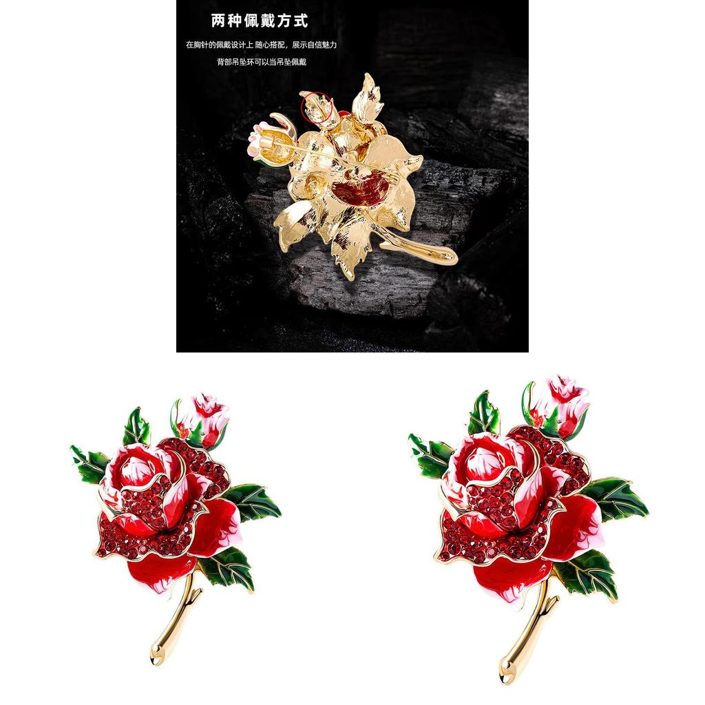 Style Rose Flower Brooch Alloy Enamel Jewelry Decorative Accessory For Women