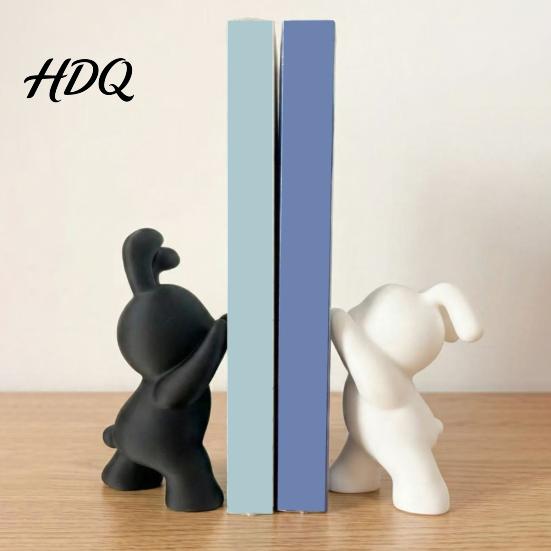 Symmetrical Animal Book Ends 2PCS Bunny Bookends 3D Printed Rabbit Matte Black And Functional Student School Supplies White Stoppers for Home Office