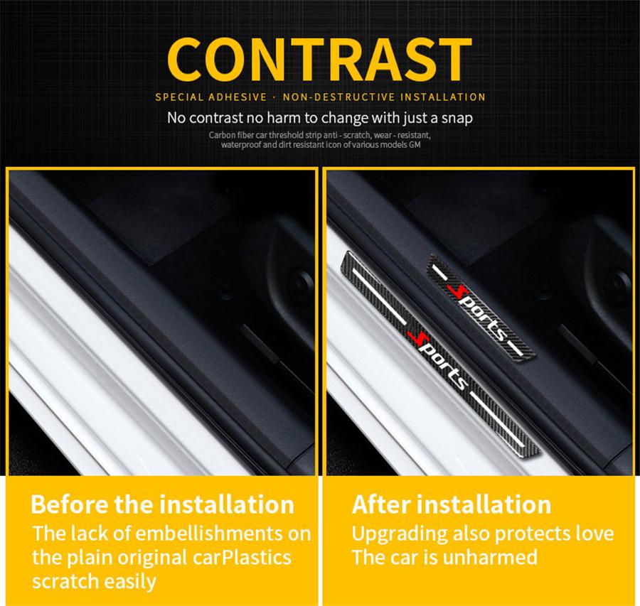 4x Universal Car Door Scuff Sill Cover Panel Step Protector Trim Carbon Fiber