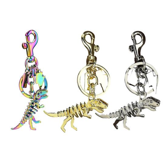 Keychain Pendant Dinosaur T-Rex Skeleton Metallic Luster Bag Charm Alloy Triple Reinforced Lobster Clasp Key Ring