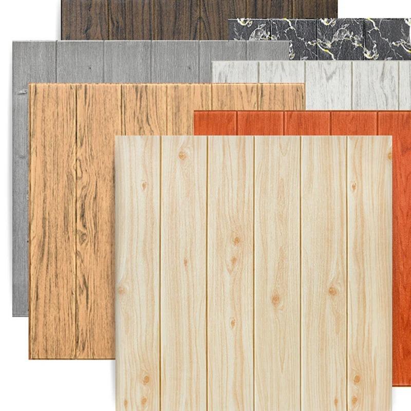 10 PCS 35*35cm Wood Grain Wall Stickers Self-adhesive Background Wall Decoration DIY Wallpaper 3D Waterproof Living Room Kitchen