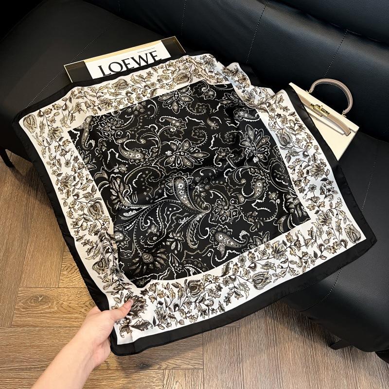 Silk scarf women's spring and autumn decoration versatile ins simple style striped square scarf streamer simulation silk fashion scarf scarf scarf