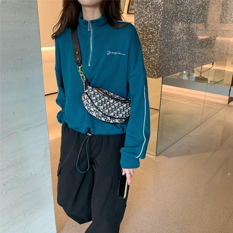 Stehkragen Sweatshirt Damen Herbst neue dünne Mantel lose koreanischen Stil Kordelzug halb Reißverschluss kurze Top Damen trendy