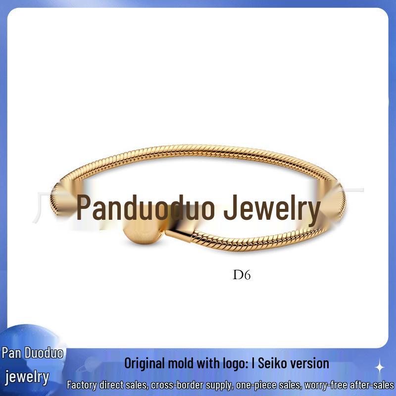 Panjia Dora S925 Versilbertes Schlangenkettenarmband mit Rundverschluss für Damen