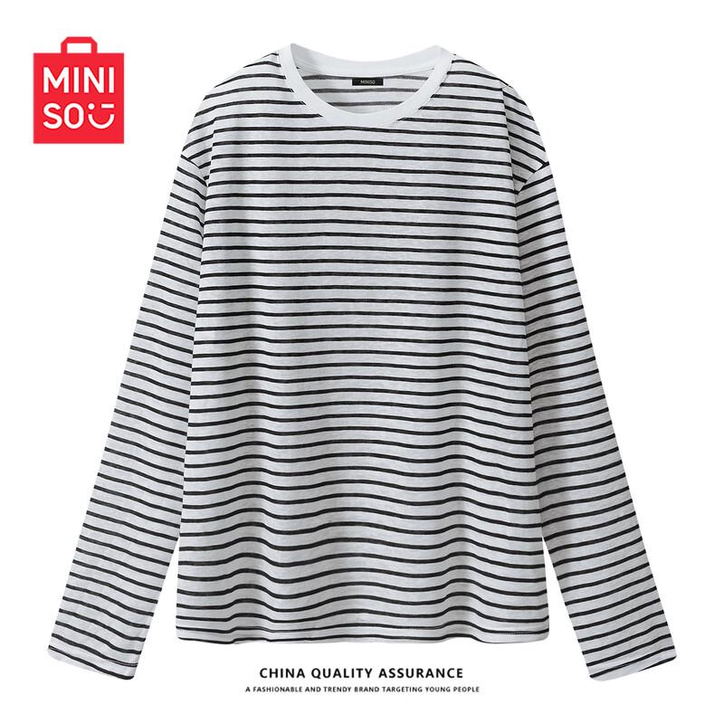MINISO Women s Striped Long Sleeve Bamboo Cotton T-Shirt L