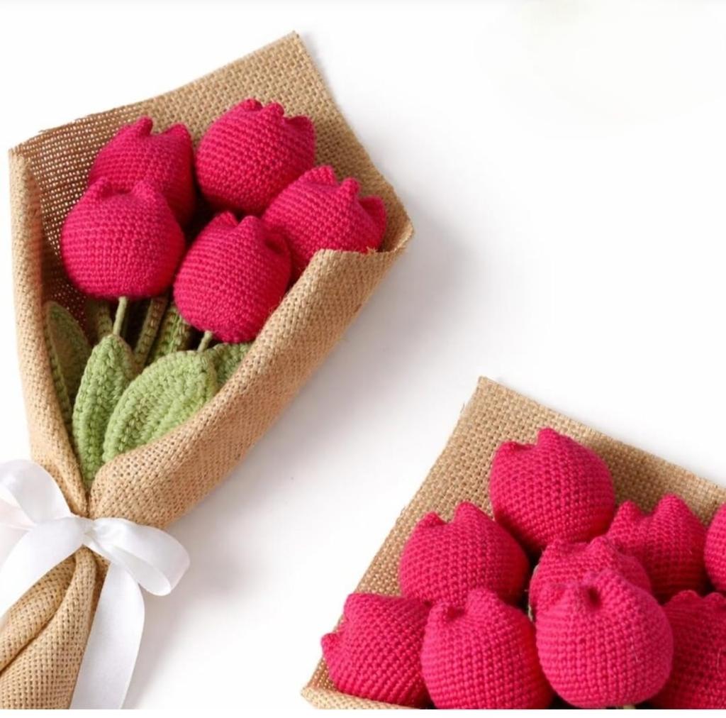 Crochet Tulip Flower Bouquet Gift Handmade Knitted Tulips Valentine’s Day Mother’s Day Anniversary Birthday Home Decor Present