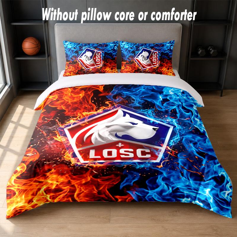 LOSC Lille FC Design Bed Bedding Set 1 Duvet Cover + 2 Pillowcases Soft Breathable Household Bed Linens
