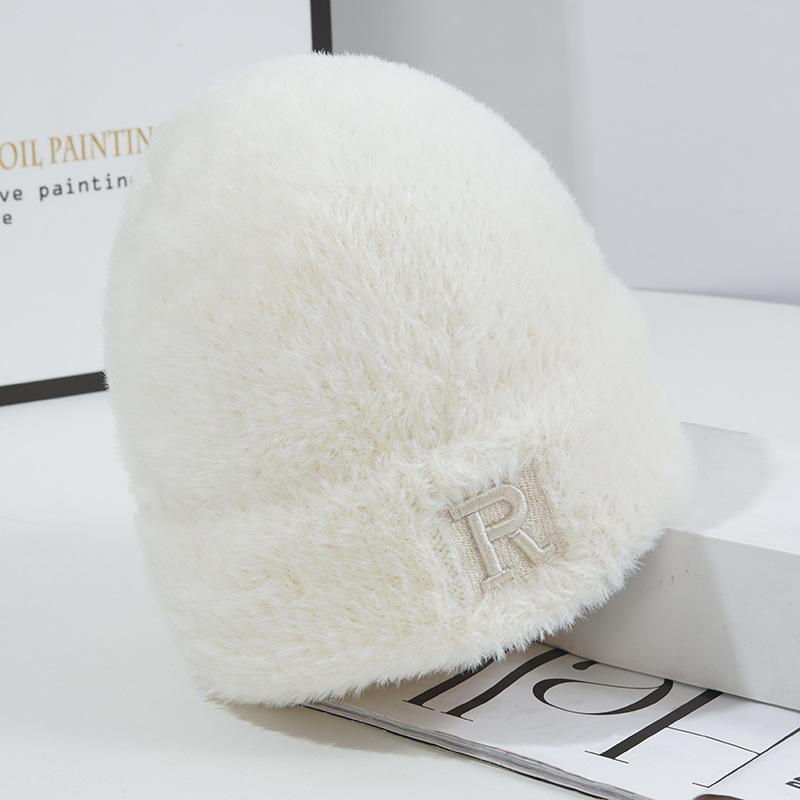 New Hat for Women's Warm Imitation Mink Knitted Hat Korean Style Versatile Windproof Ear Protection Wool Hat Versatile Cold Hat Men