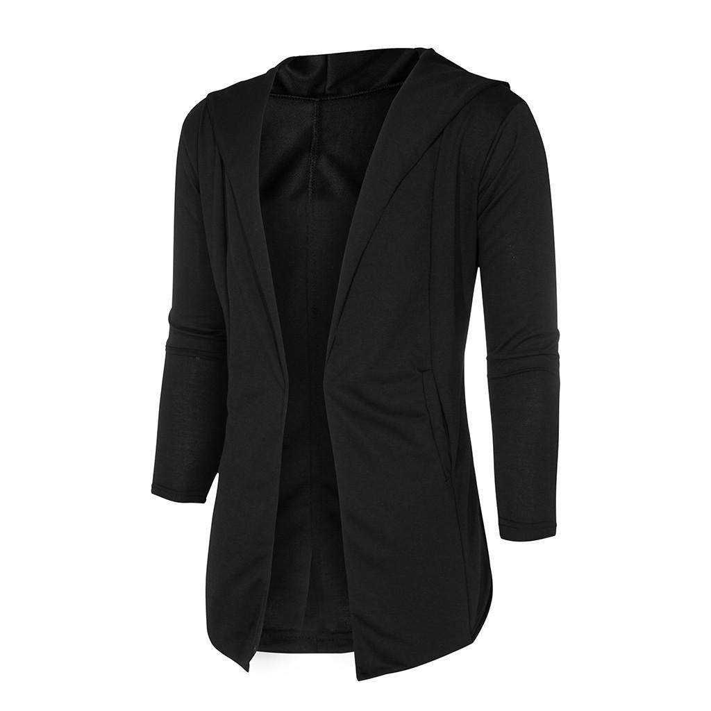 Camicetta da uomo a maniche lunghe con trench in tinta unita con cappuccio e cardigan