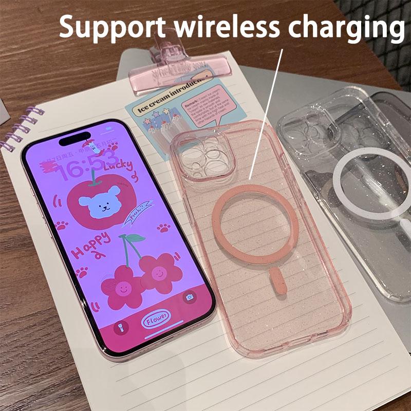 Luxus Glitter Magsafe Transparente Telefonhülle für iPhone 13 14 15 Pro Max Plus Magnetische klare Stoßfängerhüllen