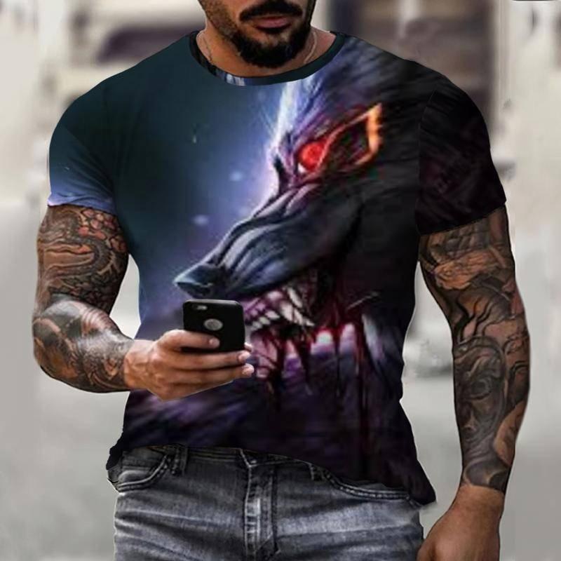 

Summer Round Neck Animal 3D Monster Pattern Print Top Fashionable Casual Short Sleeved Men s T-shirts 6XL