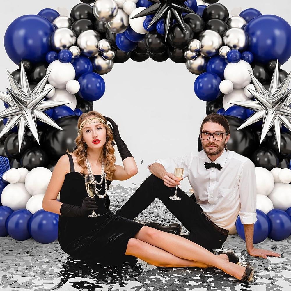 Blue Theme Balloon Kit Arch Royal Blue Black White Silver Balloons Garland Exploding Star Foil Globos Birthday Party Decoration
