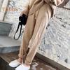 Women Harem Pants Elastic High Waist Adjustable Drawstring Knitting Pants Solid Color Loose Fit Rhombus Texture Long Trousers