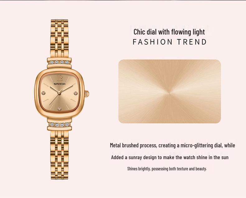 Sanda 7052 Women's Square Quartz Watch - High-End, Light Luxury with Exquisite Leather Strap