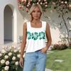 Women's Pleated Square Collar Sleeveless Vest Print T-shirt