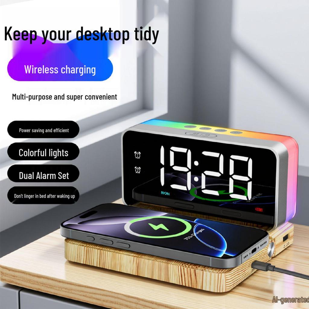 Multifunctional Wireless Charger: Bluetooth Speaker, USB Drive & Alarm Clock with Customizable Logo