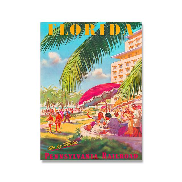 Landscape Poster Printing In Italy, France, Florence, Florida, Paris, Peru, Greece, Vintage Tourist City Advertising Art