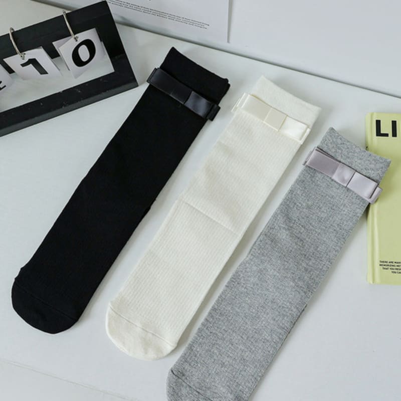 ANGEL SOCKS 1306 Front Ribbon Ribbed Cotton Socks