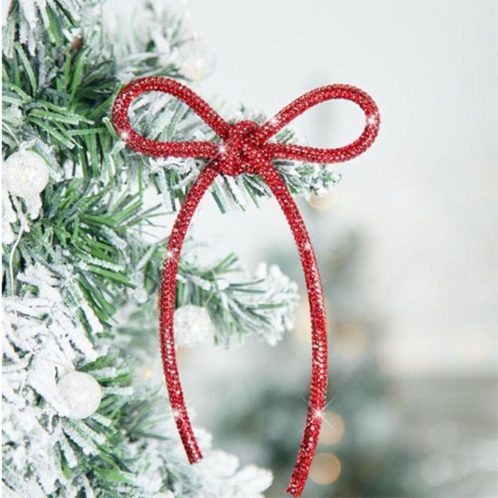 

6 Pieces Set Twist Tie Attachment Glitter Rhinestone Bow Xmas Tree Decoration червоний
