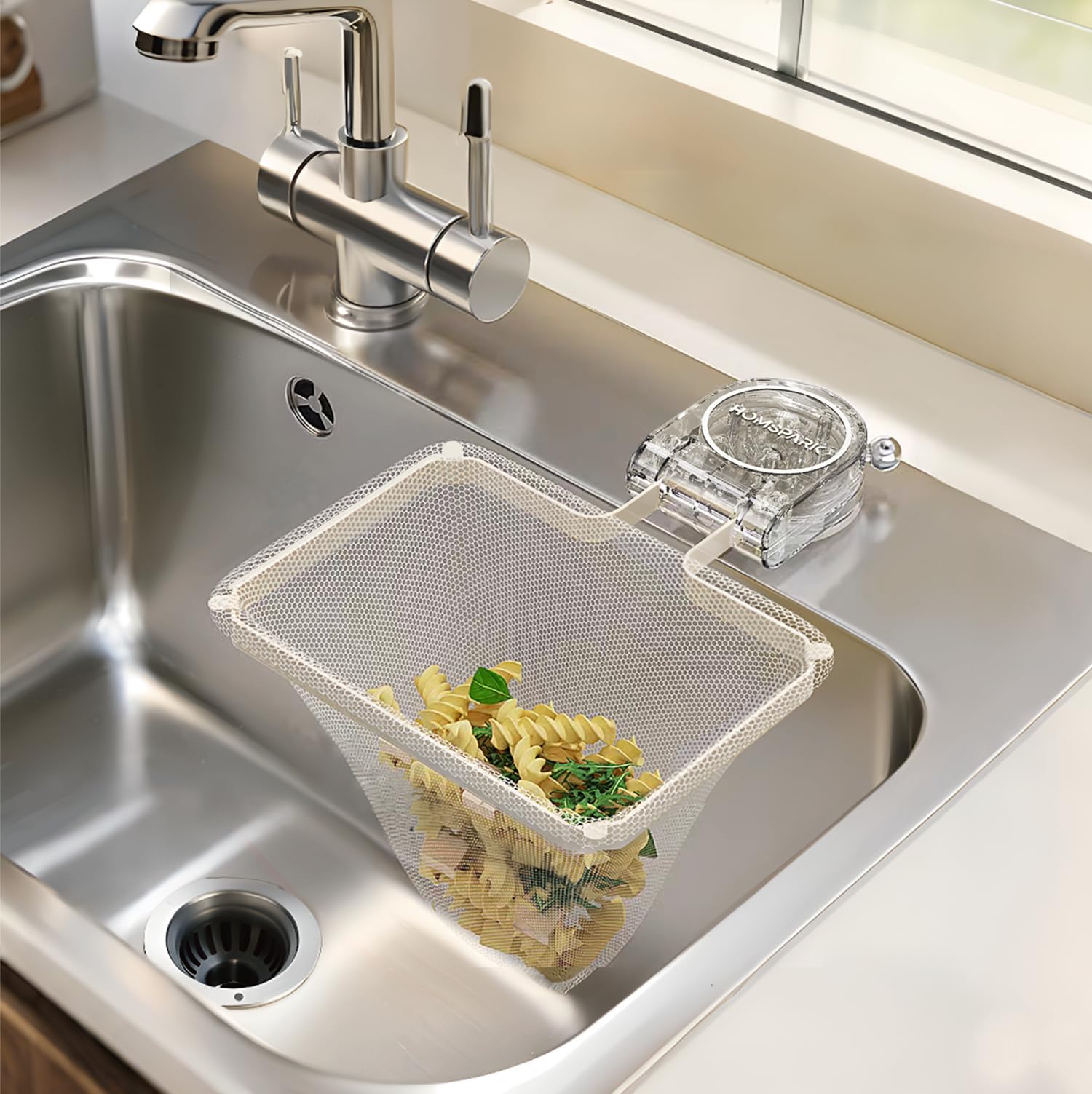 

Homspark Triangular Corner Drainer Net Holder with Strong Suction Perfect for and Food Waste Includes 50 Drainer Nets Cups, Sink, Kitchen, Disposal,