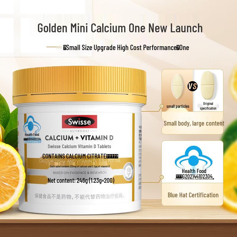 Swisse Calcium Vitamin D Tablets: Promotes Calcium Absorption, 200 Citrate Tablets, Genuine Large Bottle.