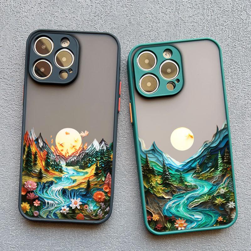 Forest scenery Mountain River Landscape Phone Case For iphone 16 15 14 13 12 11 Pro Max Mini Plus X XR XS 7 8 Shockproof Cover