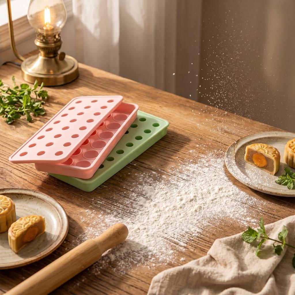 Stampo Sferico in Silicone per Alimenti con Coperchio 24 Cavità per Palline di Ghiaccio Ripieno per Mooncake Sapone Fai-da-te Vassoio a Bolle Forma Rotonda