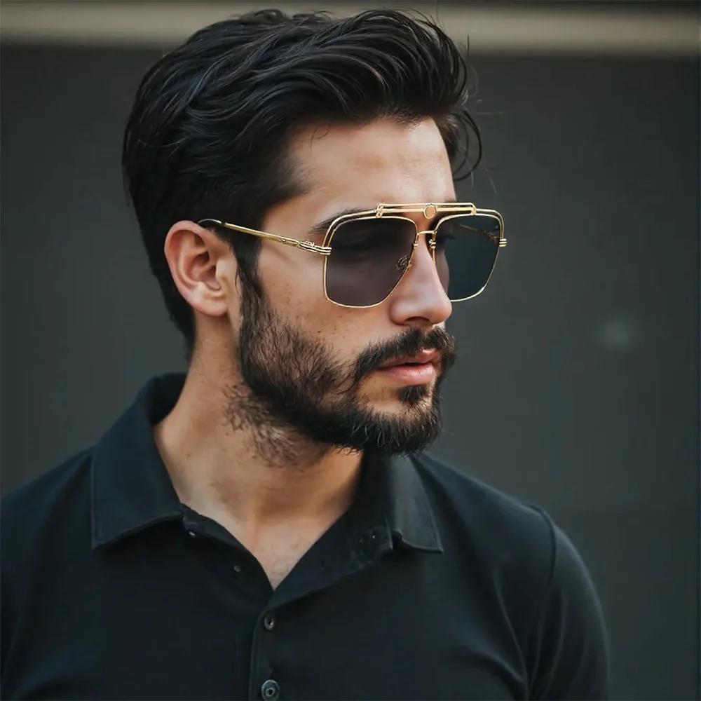 New In Retro Sunglasses For Men Double Beam Metal Glasses Square Frame Workplace Light Luxury Accessories Men'S Glasses