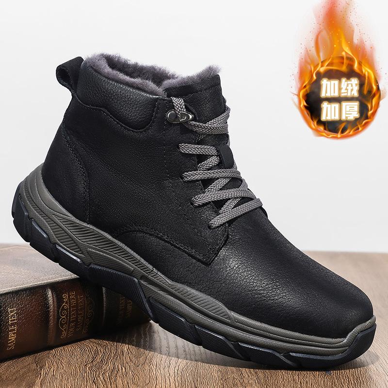 2024Winter Men's Boots Outdoor Waterproof High Top Snow Boots Plush Warm Cotton Shoes Non-slip Hiking Boots for Men Botas Hombre
