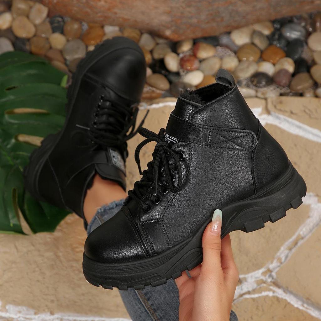 2025 Trendy Dames Mid-Calf Sneeuwschoenen met Fleece Voering: Verdikte, Warme, Eendelige Bont Winter Schoenen