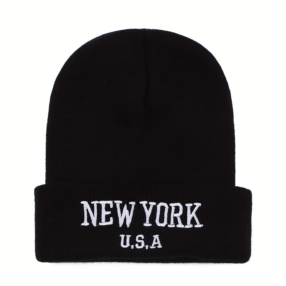 Unisex New York Embroidered Beanie - Acrylic Knit Hat For Fall/Winter, Lightweight Stretch Cap For Urban Style, Machine Washable